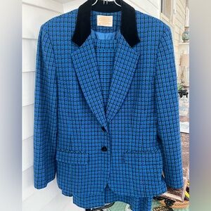 Pendleton Suit Women’s 12 Skirt Jacket Royal Blue Wool Plaid Lined Vintage 90s